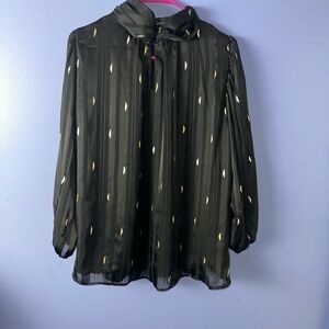 Zac and Rachel Black Sheer Top with Gold Polka Dots